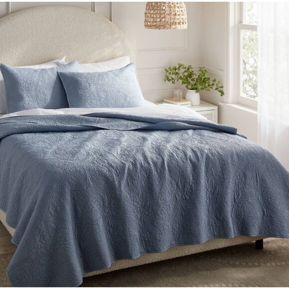 Twin/Twin XL Garment Washed Paisley Stitch Quilt Sky Blue - Threshold NEW - Picture 2 of 7